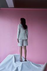 Beige check Sports coat with mom shorts