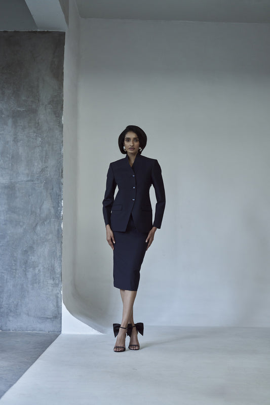 Bandhgala jacket with pencil skirt