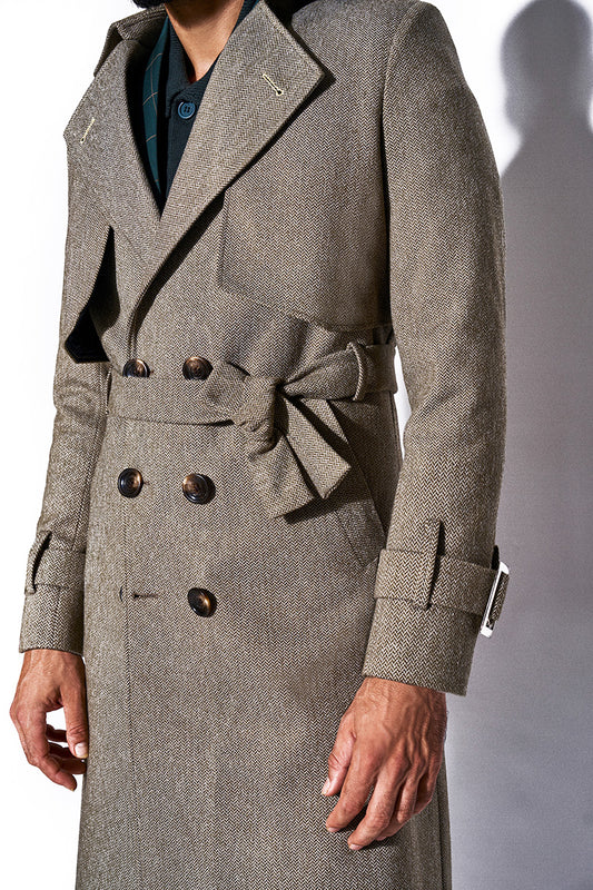 Green Herringbone Tweed Overcoat