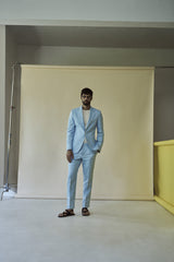 Sky blue linen suit