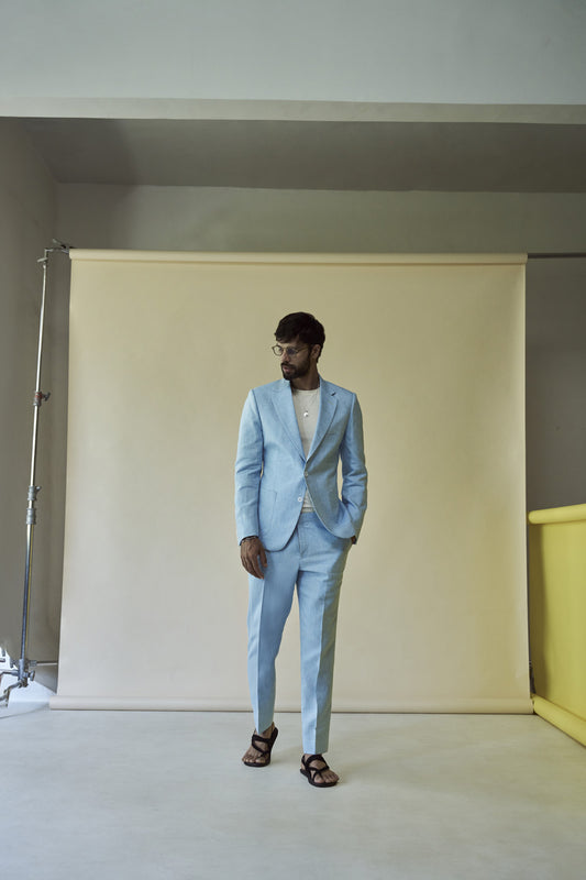 Sky blue linen suit